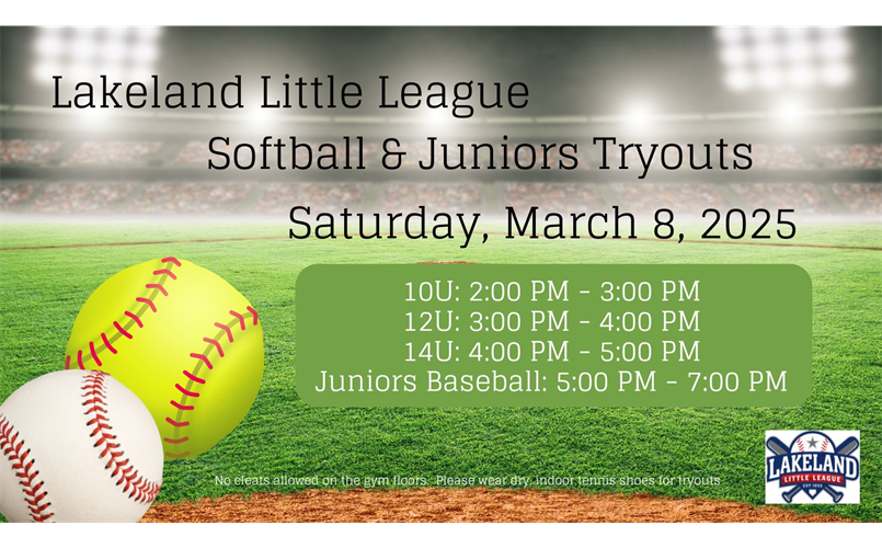 Save the Date!  2025 Softball & Juniors Assessments