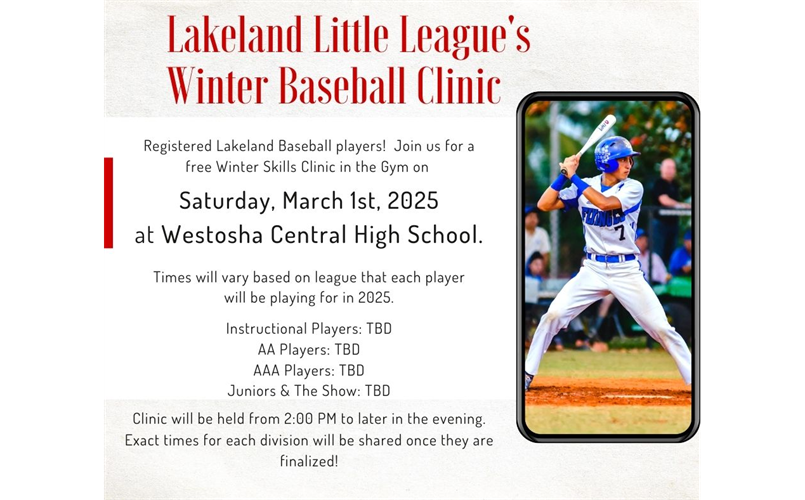 SAVE THE DATE!!!  Winter Baseball Clinic